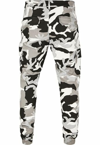 Pantalon cargo camouflage gris et noir vu de dos.